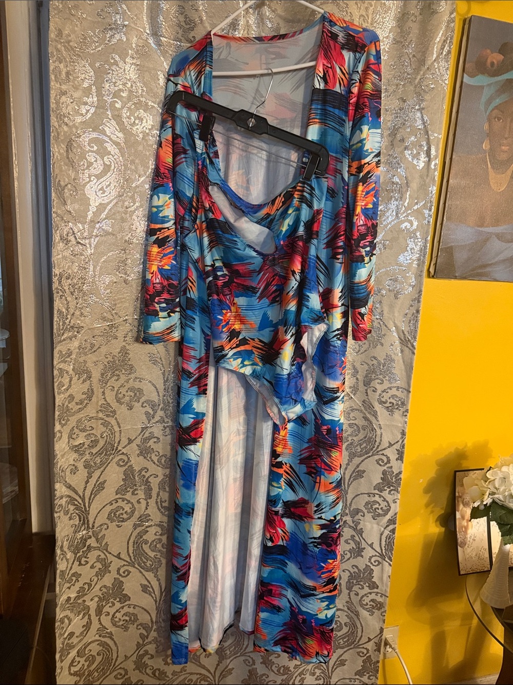 Blue Tropical Print Maxi Dress with Matching Cover-Up